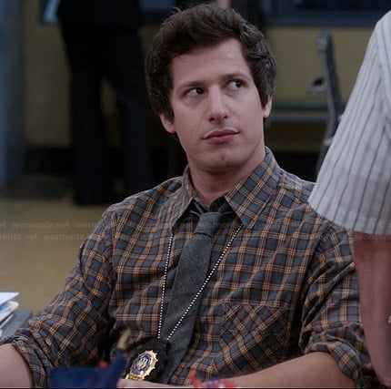 Jake’s grey and orange plaid shirt on Brooklyn Nine-Nine