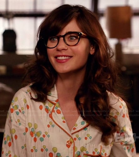 Jess’s balloon print pajamas on New Girl