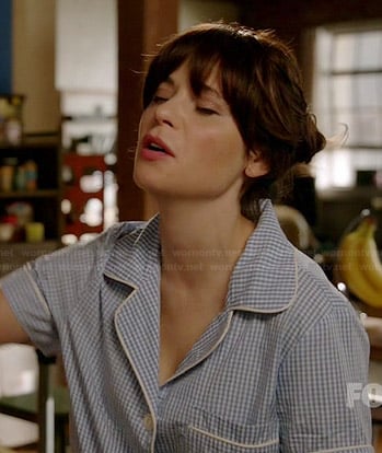 Jess’s blue gingham check pajamas on New Girl