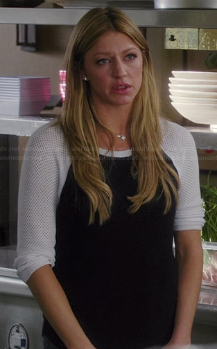 Josslyn’s navy top with white mesh sleeves on Mistresses