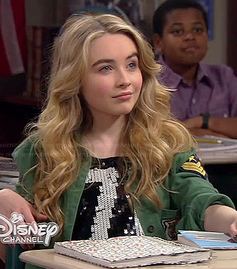 WornOnTV: Maya's sequined “76” top and green army jacket on Girl