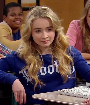 Maya’s blue “Brooklyn” sweater on Girl Meets World