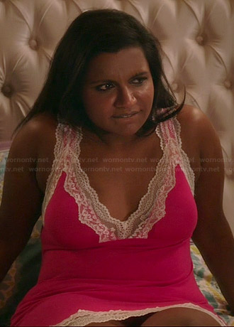 Mindy’s pink lace trimmed chemise on The Mindy Project