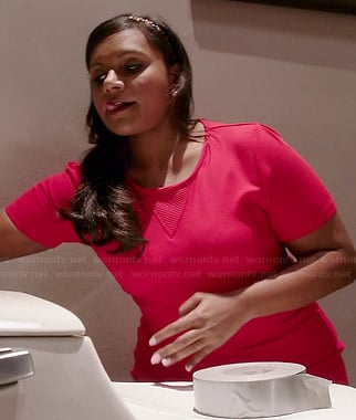 Mindy’s red ribbed inset short sleeved dress on The Mindy Project