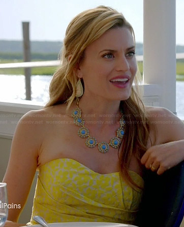 Paige’s yellow floral strapless dress on Royal Pains