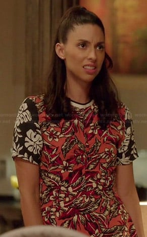 Amy’s pink and black tropical printed top on Manhattan Love Story