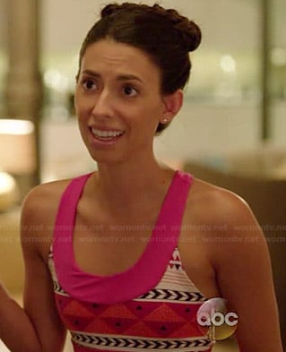 Amy’s pink geometric printed tank top on Manhattan Love Story