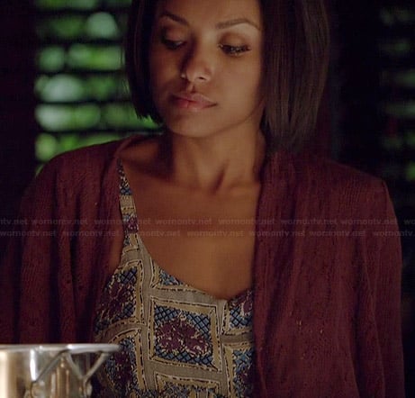 Bonnie’s tile printed romper on The Vampire Diaries