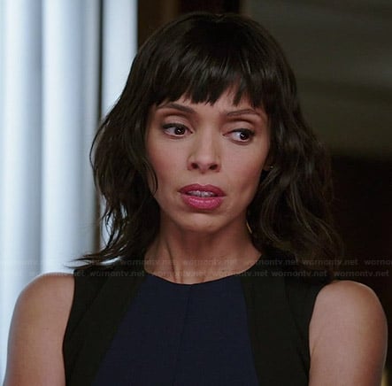 Camille’s navy and black dress on Bones