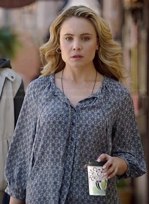 Camille’s blue floral printed blouse on The Originals