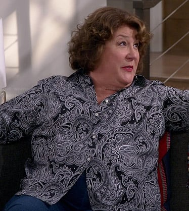 Carol’s black paisley shirt on The Millers