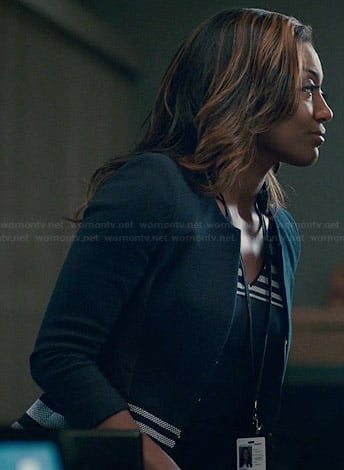 Daisy’s striped panel jacket and matching dress on Madam Secretary