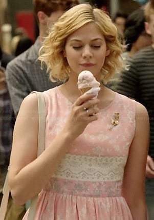 Dana’s pink lace printed dress on Manhattan Love Story