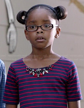 Diane’s red and navy striped embellished dress on Black-ish