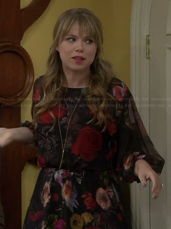 Kristin’s black floral 3/4 sleeve dress on Last Man Standing