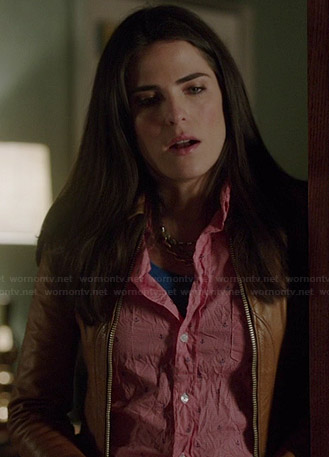 Laurel’s pink anchor print shirt on How to Get Away with Murder