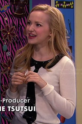 Liv’s white sequin tie sweater on Liv and Maddie
