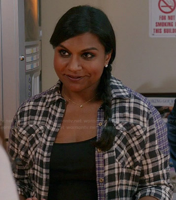 Mindy’s black plaid patched shirt on The Mindy Project