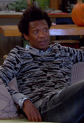 Motif’s grey zebra sweater on Mulaney