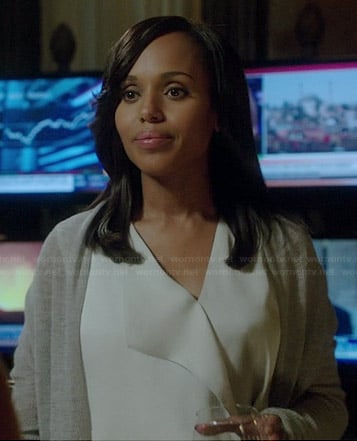 Olivia’s white draped front blouse and long cardigan on Scandal