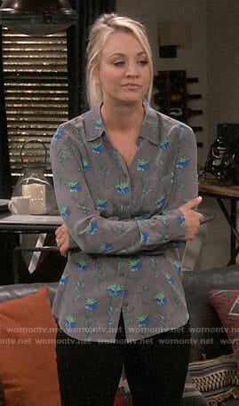 Penny’s grey floral printed blouse on The Big Bang Theory