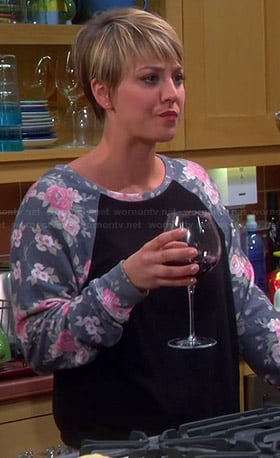 Penny’s black sweatshirt with floral sleeves on The Big Bang Theory