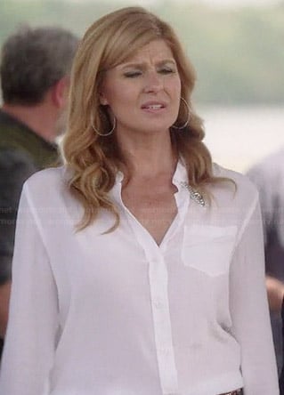 Rayna’s white blouse with embellished collar on Nashville