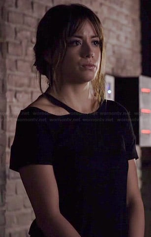 Skye’s black tshirt with cutout neckline in Agents of SHIELD