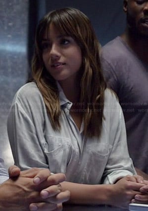 Skye’s draped button front shirt on Agents of SHIELD