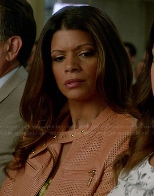 Xiomara’s pink perforated leather jacket on Jane the Virgin