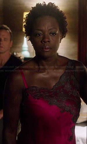 Annalise’s pink asymmetric lace detailed night gown on How to Get Away with Murder