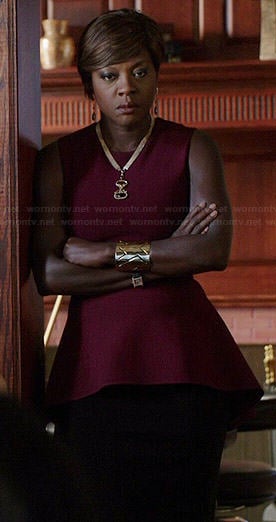 Annalise’s burgundy peplum top on How to Get Away with Murder