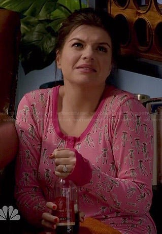 Annie’s pink monkey print henley night shirt on Marry Me