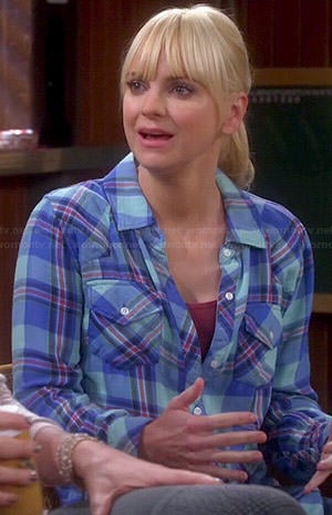 Christy’s blue and mint green plaid shirt on Mom