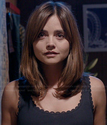 Clara’s grey scalloped trim tank top on Doctor Who