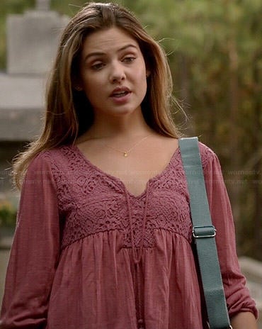 Davina’s purple lace panel panel peasant top on The Originals