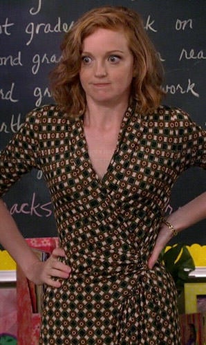 Debbie’s printed wrap dress on The Millers