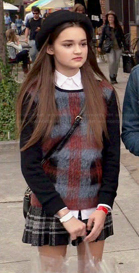 Emma’s fluffy check front sweater and plaid shorts on Red Band Society