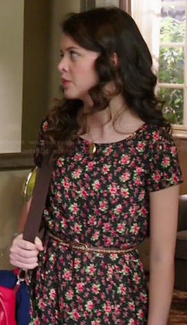 Frankie’s black floral short sleeved dress on Degrassi