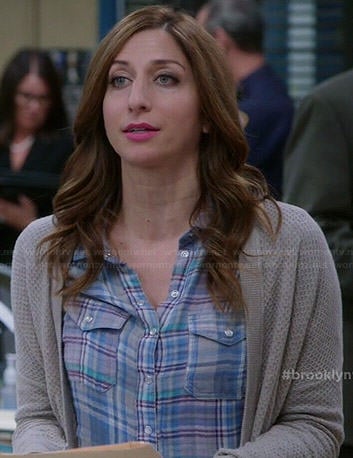 Gina’s blue plaid shirt and grey cardigan on Brooklyn Nine-Nine
