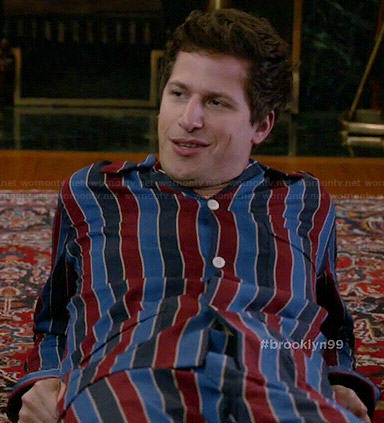 Jake’s red and blue striped pajamas on Brooklyn Nine-Nine