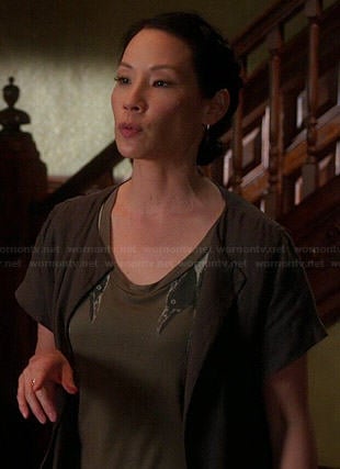 Joan’s crow graphic dress on Elementary