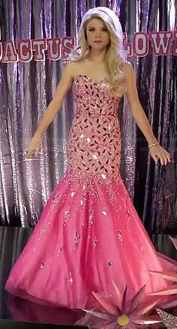 Lauren’s pink strapless embellished pageant gown on Faking It
