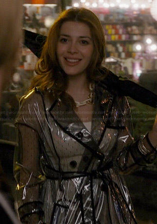 Louise’s clear rain coat on Revenge