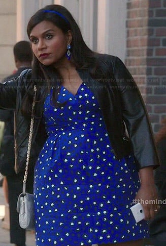Mindy’s blue leopard print dress on The Mindy Project