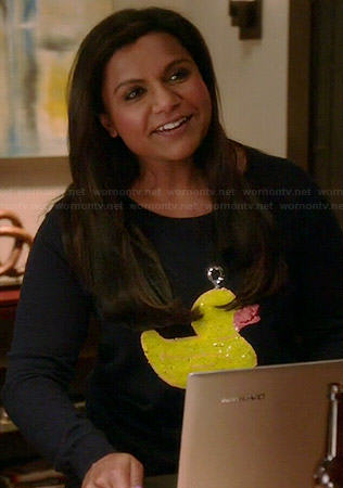 Mindy’s sequinned duck sweater on The Mindy Project