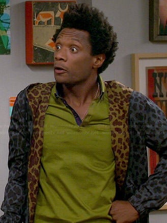 Motif’s leopard print hoodie and green polo shirt on Mulaney