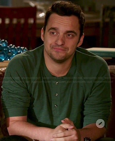 Nick’s green henley tee on New Girl