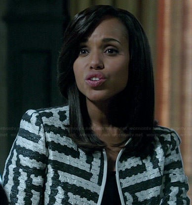 Olivia’s black and white geometric patterned jacket on Scandal