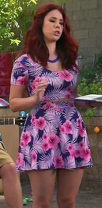 Tamara’s purple and pink tropical print crop top and skirt set on Awkward